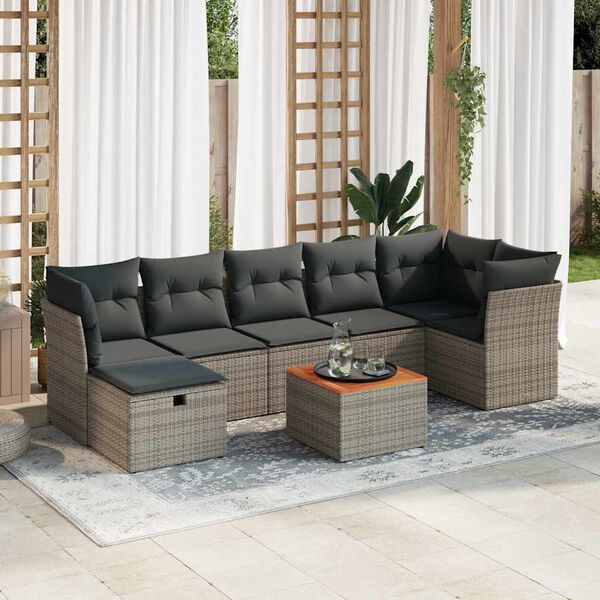 vidaXL 8-delige Loungeset met kussens poly rattan grijs