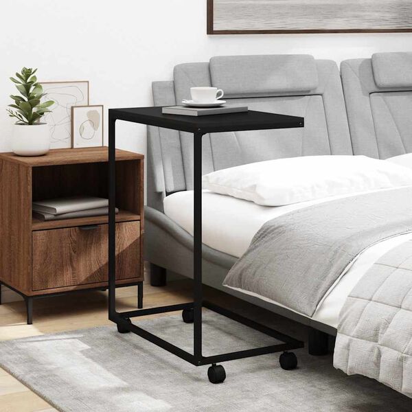 vidaXL Bijzettafel met wieltjes 55x35x70 cm bewerkt hout zwart