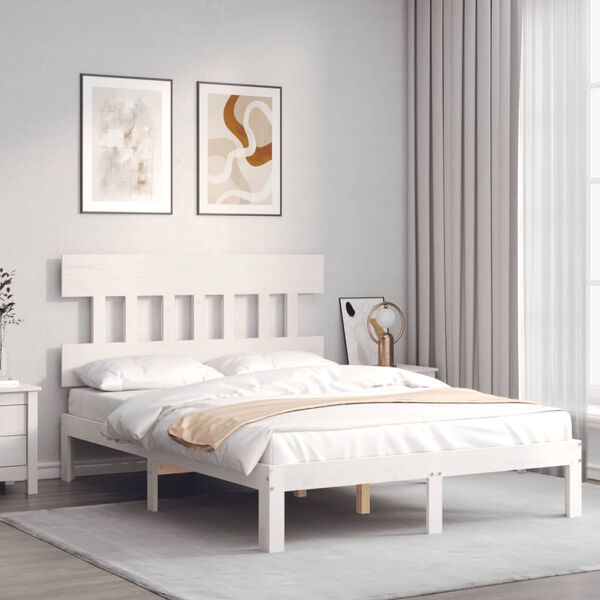 vidaXL Bedframe zonder matras massief grenenhout wit 140x190 cm
