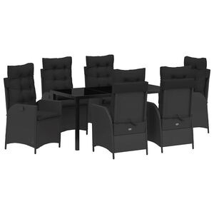 vidaXL Tuin eettafelset met kussen 7 pcs Zwart poly rattan
