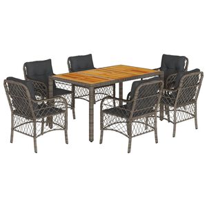 vidaXL 7-delige Tuinset met kussens poly rattan grijs
