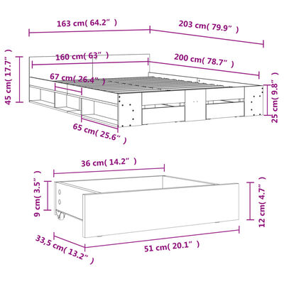 vidaXL Bedframe met lades bewerkt hout sonoma eikenkleurig 160x200 cm