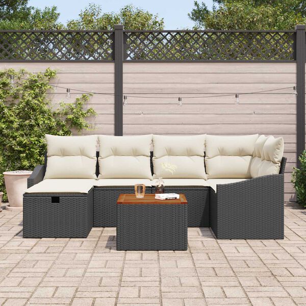 vidaXL Tuin Sofa Set met kussen met opslag 7 pcs Zwart Poly riet