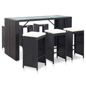 vidaXL 7-delige Tuinbarset met kussens poly rattan zwart