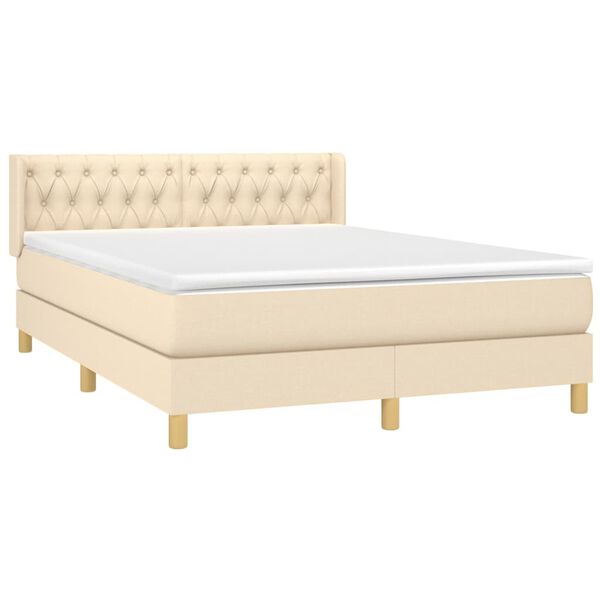 vidaXL Boxspring met matras stof cr&egrave;mekleurig 140x190 cm