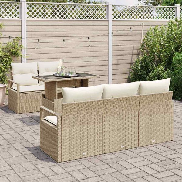 vidaXL Bankstel met kussen 6 pcs beige en cr&egrave;mekleurig poly rattan