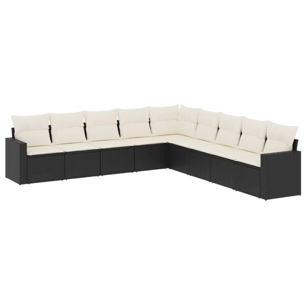 vidaXL 9-delige Loungeset met kussens poly rattan zwart