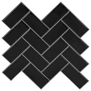 vidaXL Haringbeen Tegel 10 st Zwart 30 x 30 cm Polyurethaan en PET