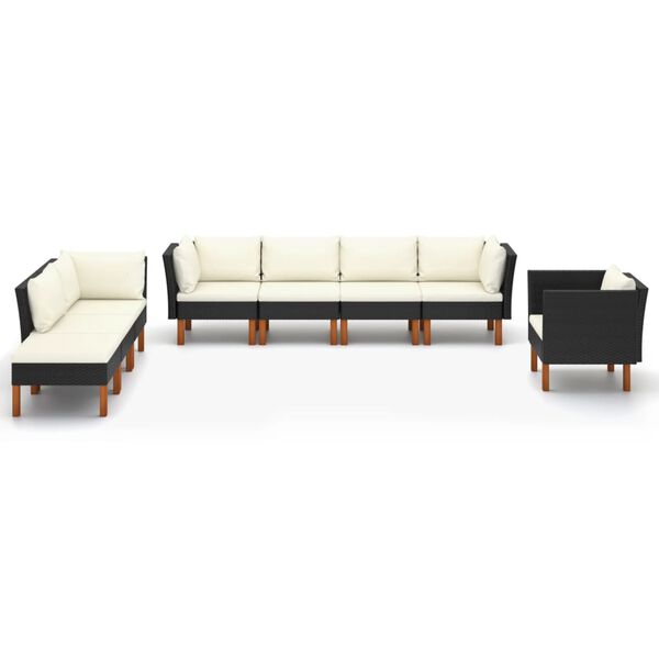 vidaXL 8-delige Loungeset poly rattan en eucalyptushout zwart