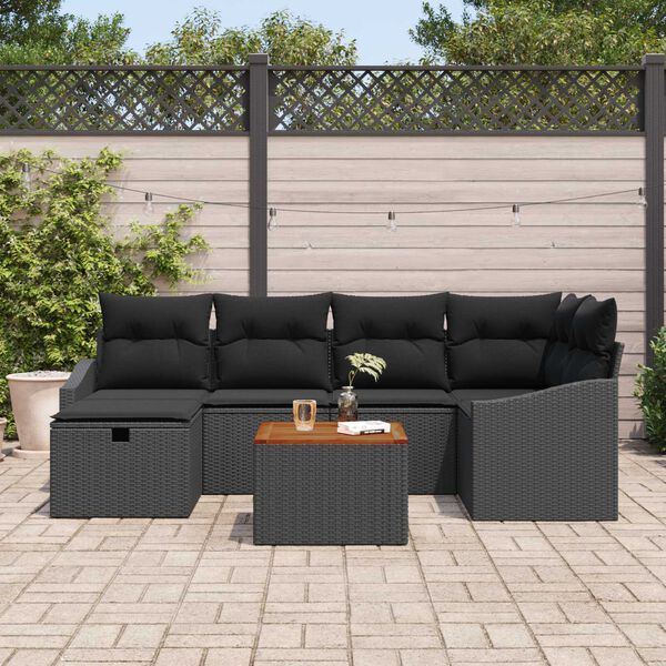 vidaXL Tuin Sofa Set met kussen met opslag 7 pcs Zwart Poly riet