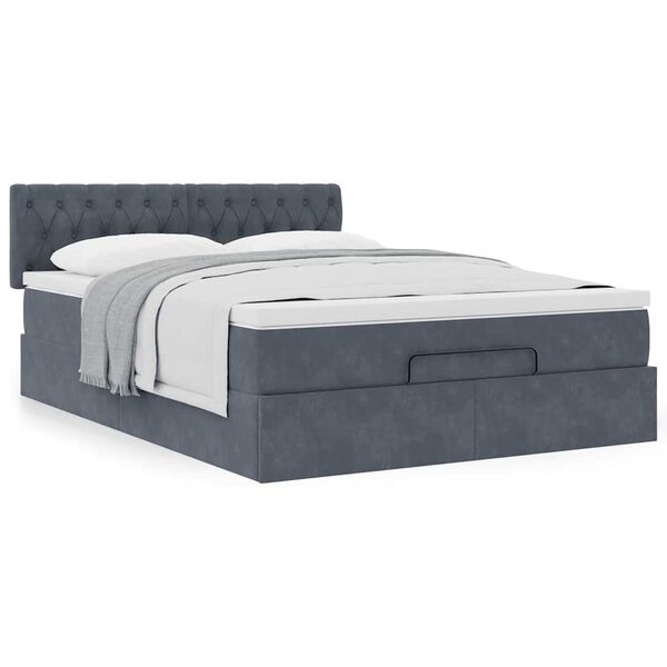 vidaXL Ottoman bed met matras 140x200cm fluweel donkergrijs