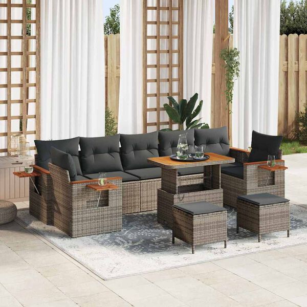 vidaXL Tuinbankenset met kussen 13 pcs Grijs poly rattan