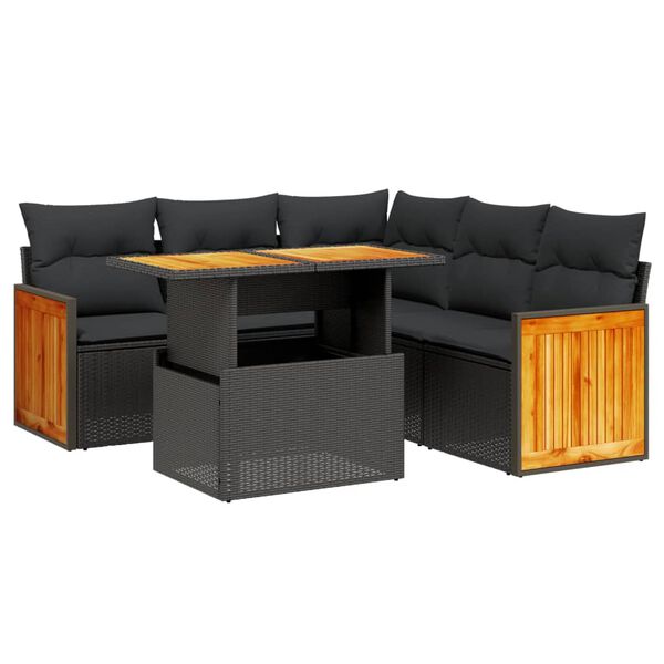 vidaXL 6-delige Loungeset met kussens poly rattan zwart