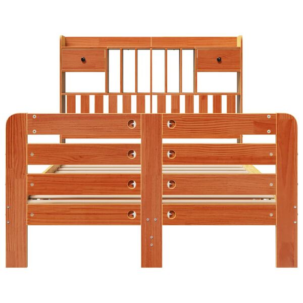 vidaXL Bed met boekenkast zonder matras grenenhout wasbruin 135x190 cm