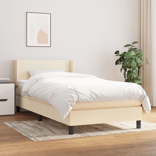 vidaXL Boxspring met matras stof cr&egrave;mekleurig 90x190 cm
