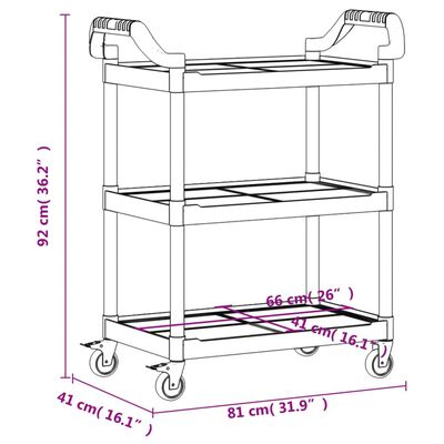 vidaXL Trolley 3-laags 81x41x92 cm aluminium grijs