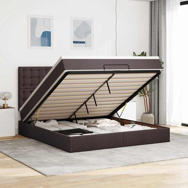 vidaXL Ottoman bed met matras en LED's 180x200cm stof donkerbruin