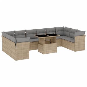 vidaXL 11-delige Tuinset met kussens poly rattan beige