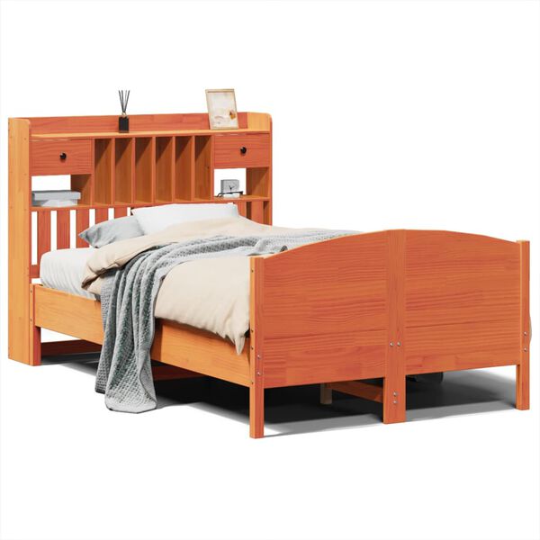 vidaXL Bed met boekenkast zonder matras grenenhout wasbruin 135x190 cm