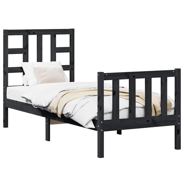 vidaXL Bedframe met hoofdbord massief hout zwart