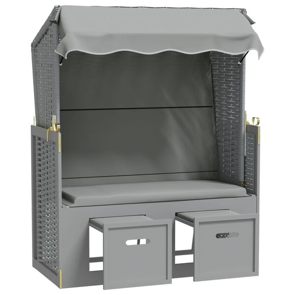 vidaXL Strandstoel met luifel poly rattan en massief hout grijs