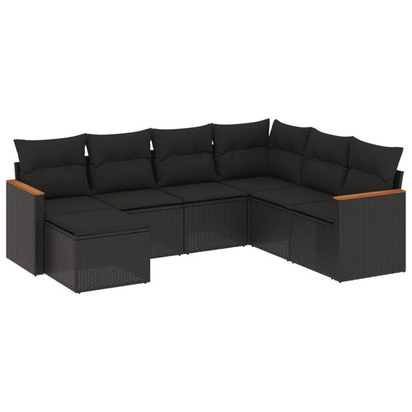 vidaXL 7-delige Loungeset met kussens poly rattan zwart