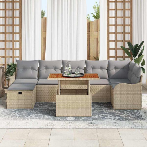 vidaXL Tuin Sofa Set met kussen met opslag 8 pcs Beige Poly riet