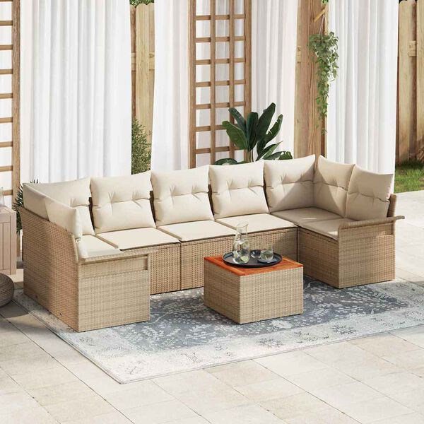vidaXL Tuinbankenset met kussen 8 pcs Beige poly rattan