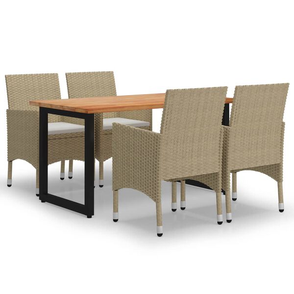 vidaXL 5-delige Tuinset met kussens poly rattan beige