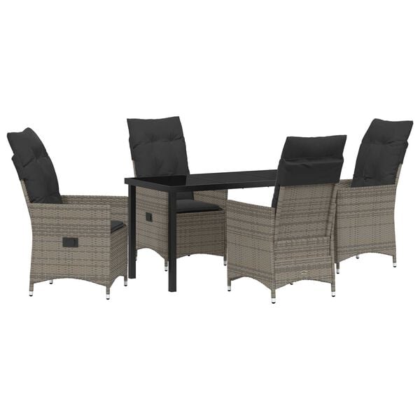 vidaXL Tuin eettafelset met kussen 5 pcs Grijs poly rattan
