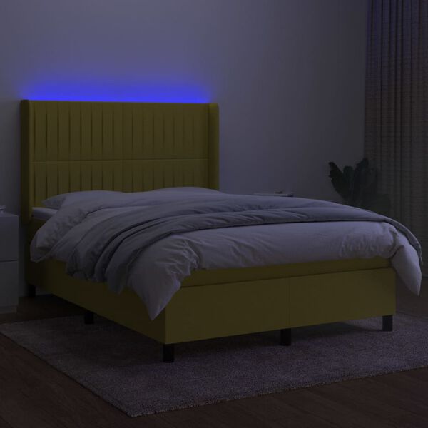 vidaXL Boxspring met matras en LED stof groen 140x190 cm