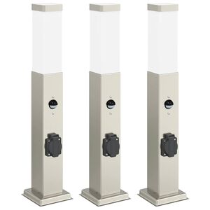 vidaXL Bolderverlichting met sensor en stopcontact 3 stuks 50 cm roestvrij staal IP44