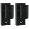 vidaXL Buiten Wandlamp 2 st Zwart 6,5 x 10,5 x 16 cm RVS en Glas