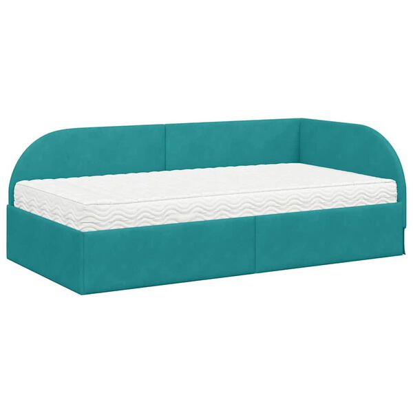 vidaXL Hoekbedframe met Matras met hoofdeinde 2 pcs Turquoise Fluweel