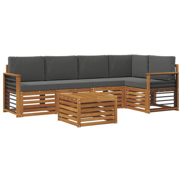 vidaXL Sofa-Sets 6 pcs Natuurlijk en Antraciet Massief Acaciahout