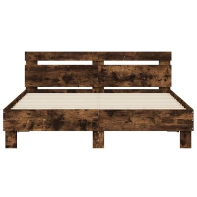 vidaXL Bedframe met hoofdeinde bewerkt hout gerookt eiken 150x200 cm