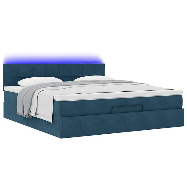 vidaXL Bed poef met matrassen en leds 200x200 cm fluweel donkerblauw