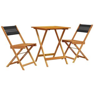 vidaXL 3-delige Bistroset polypropeen en massief hout zwart