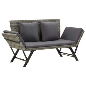 vidaXL Tuinbank met kussens 176 cm poly rattan grijs