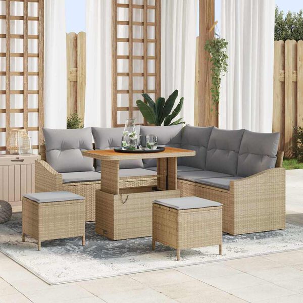 vidaXL Tuin Sofa Set met kussen met opslag 8 pcs Beige en Licht Grijs