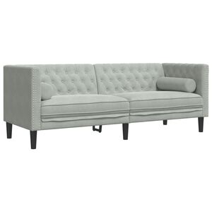 vidaXL Driezitsbank Chesterfield-stijl met bolsters fluweel lichtgrijs