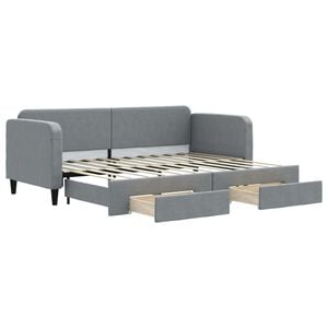 vidaXL Slaapbank met onderschuifbed en lades 80x200 cm stof lichtgrijs