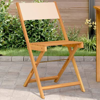 vidaXL Bistrostoelen 2 st massief acaciahout en stof beige