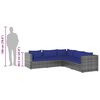vidaXL 5-delige Loungeset met kussens poly rattan grijs
