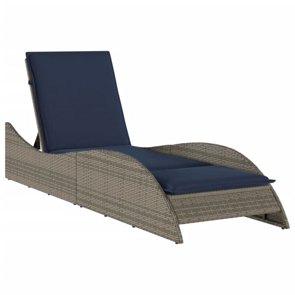 vidaXL Ligbed met kussen grijs 60x205x73 cm poly rattan