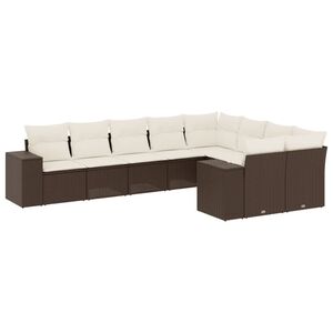 vidaXL 9-delige Loungeset met kussens poly rattan bruin
