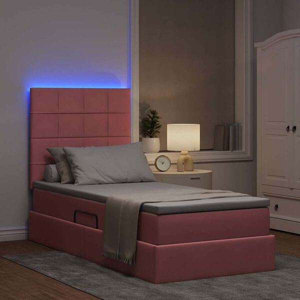 vidaXL Opbergbed met LED met matras met LED Roze 90 x 190 cm Fluweel