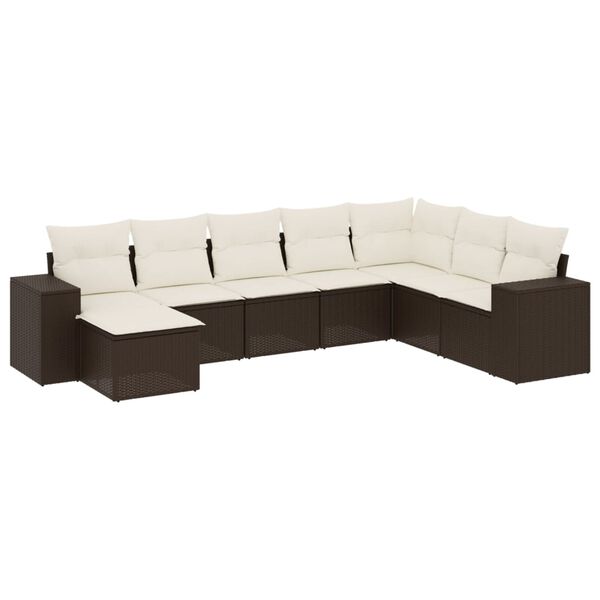 vidaXL 8-delige Loungeset met kussens poly rattan bruin