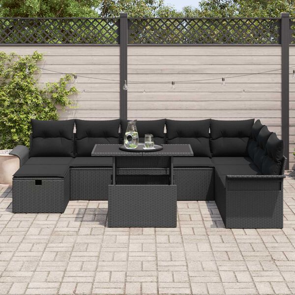 vidaXL Tuin Sofa Set met kussen met opslag 9 pcs Zwart Poly riet