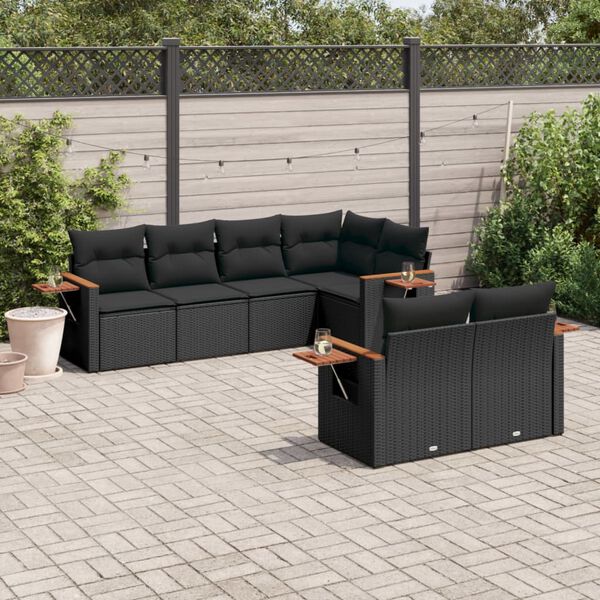 vidaXL 7-delige Loungeset met kussens poly rattan zwart